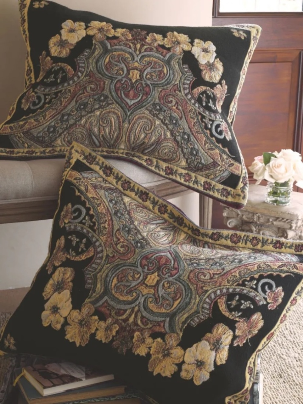 Set of 2 Soft Surroundings Ariya Tapestry Floral Paisley Standard Pillow Sham